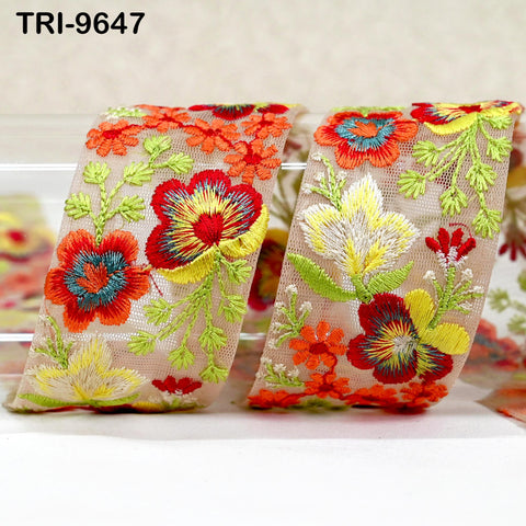 3 Yard Indian Decorative Embroidery Fabric Trim Embellishments DIY Crafting Sewing Saree Indian Sari Border Embroidered Ribbons Tapes 5cm
