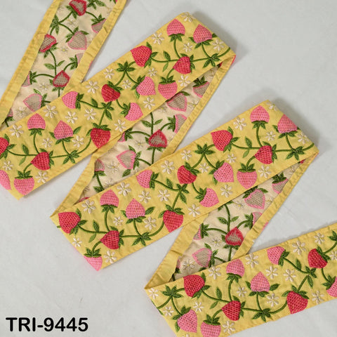 9 Yard Strawberry Embroidery Ribbon Trim 4cm Embellishments Sari Sewing DIY Crafting Border Indian Embroidered Trimmings Laces Junk Journals