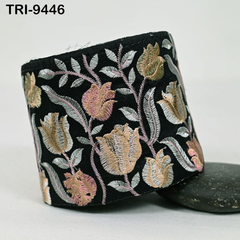 9 Yard Embroidery Ribbons 10cm Fabric Trim Indian Embroidered Sari Border Crafting Sewing Regency Reticules Victorian Handbags Junk Journals