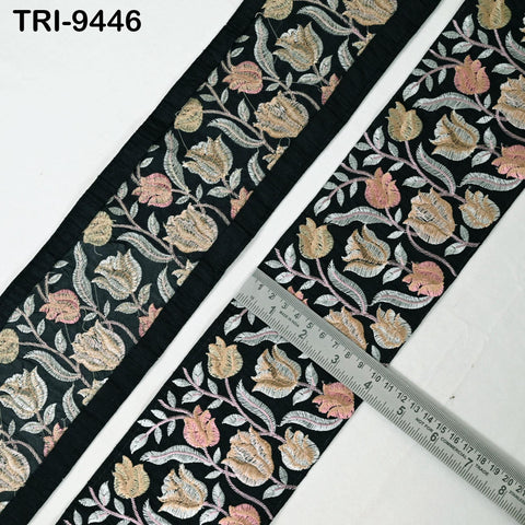 9 Yard Embroidery Ribbons 10cm Fabric Trim Indian Embroidered Sari Border Crafting Sewing Regency Reticules Victorian Handbags Junk Journals