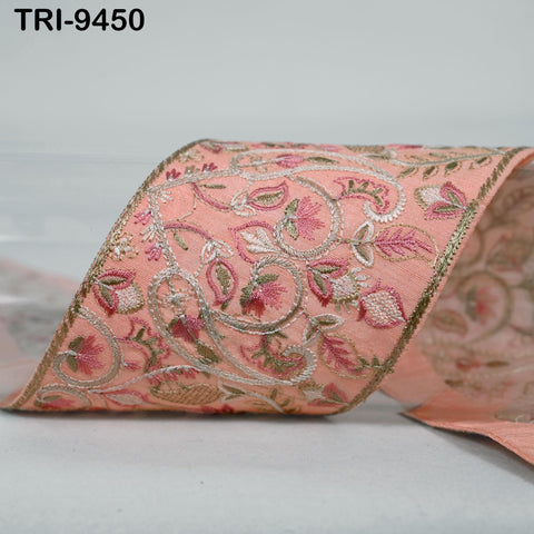 9 Yard Peach 9cm Embroidery Fabric Trims Embellish for Footwear Making Embroidered Ribbon Crafting Indian Border Christmas Home Decor Laces