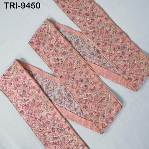 9 Yard Peach 9cm Embroidery Fabric Trims Embellish for Footwear Making Embroidered Ribbon Crafting Indian Border Christmas Home Decor Laces
