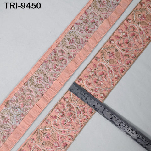 9 Yard Peach 9cm Embroidery Fabric Trims Embellish for Footwear Making Embroidered Ribbon Crafting Indian Border Christmas Home Decor Laces