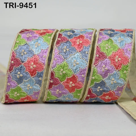 9 Yard Multicolor Embroidery Ribbons 4cm Trims Embroidered Border Sewing Theatrical Costumes DIY Crafting Holidays Ornaments Junk Journals