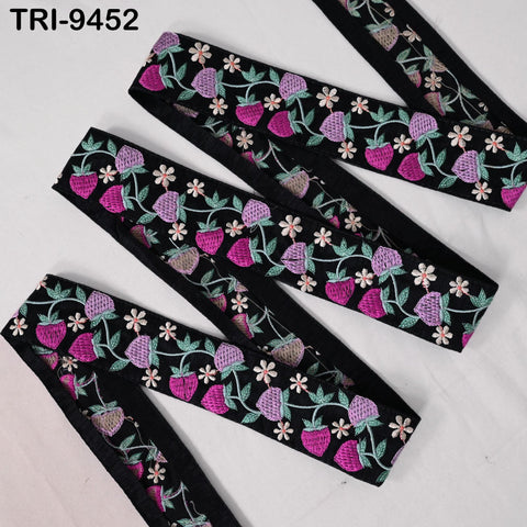 9 Yard Strawberry Embroidery Ribbon Trim 4cm Embellishments Sari Sewing DIY Crafting Border Indian Embroidered Trimmings Laces Junk Journals