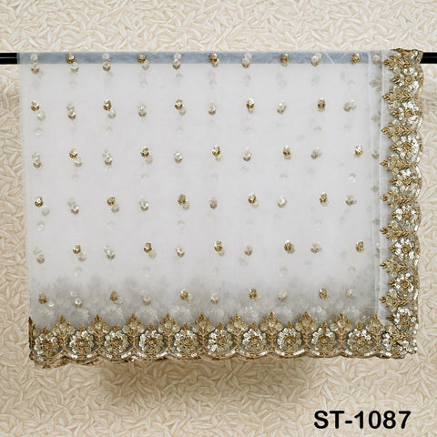 Dyeable Net Gold Embroidered Sequin Dupatta Light Weight Indian Stole Wedding Lehenga Women Chunni Bride Veil Scarf Haldi Dress Gift for Her