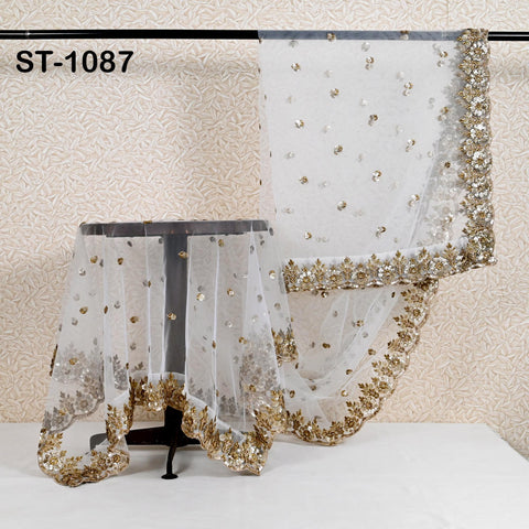 Dyeable Net Gold Embroidered Sequin Dupatta Light Weight Indian Stole Wedding Lehenga Women Chunni Bride Veil Scarf Haldi Dress Gift for Her