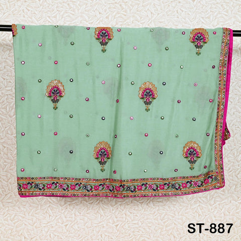 Shipped by Express! Green Embroidered Women Dupatta Chinon Chiffon fabric 2.5 Yard Long Bridal Veil Boho Lehenga Stole for Festival Gift Her