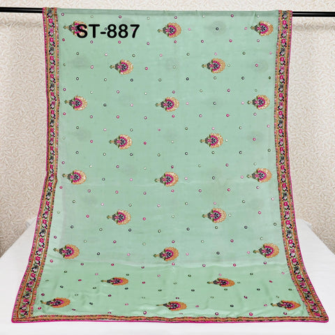 Shipped by Express! Green Embroidered Women Dupatta Chinon Chiffon fabric 2.5 Yard Long Bridal Veil Boho Lehenga Stole for Festival Gift Her