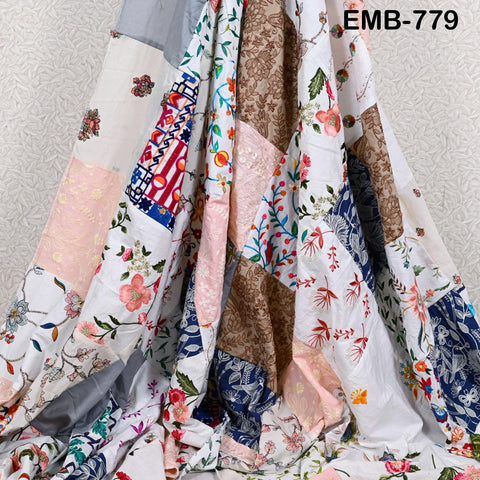 53" Stitched Patchwork Brocade Victorian Costumes Banarasi Indian Fabric by the Yard for Crafting Cocktails Dresses Coat Home Decor Valances