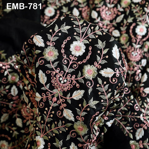 Black Embroidered Fabric by the yard Embroidery Wedding Dresses Theatrical Historical Regency Reticules, Victorian Handbags Junk Journals