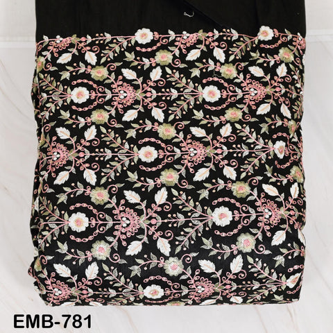 Black Embroidered Fabric by the yard Embroidery Wedding Dresses Theatrical Historical Regency Reticules, Victorian Handbags Junk Journals