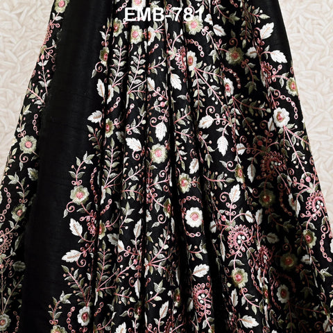 Black Embroidered Fabric by the yard Embroidery Wedding Dresses Theatrical Historical Regency Reticules, Victorian Handbags Junk Journals