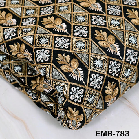Black Wedding Dress Material Embroidered Fabric by the yard Sewing Crafting Indian Embroidery Victorian Costumes Dolls Table Runner