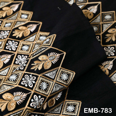 Black Wedding Dress Material Embroidered Fabric by the yard Sewing Crafting Indian Embroidery Victorian Costumes Dolls Table Runner