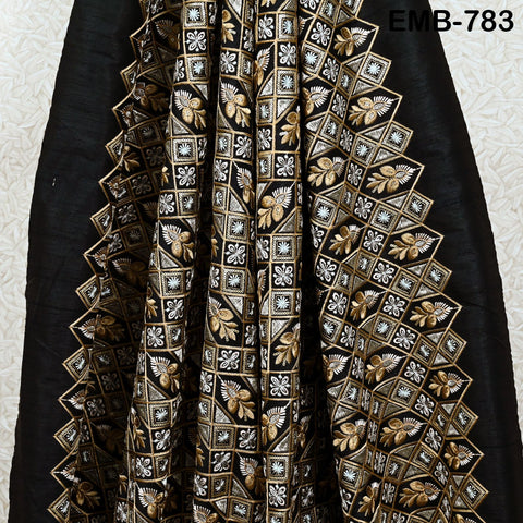 Black Wedding Dress Material Embroidered Fabric by the yard Sewing Crafting Indian Embroidery Victorian Costumes Dolls Table Runner