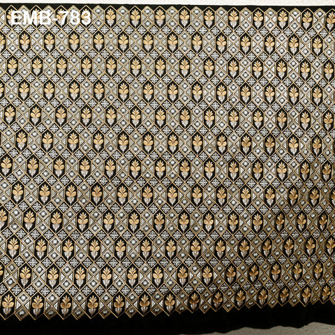 Black Wedding Dress Material Embroidered Fabric by the yard Sewing Crafting Indian Embroidery Victorian Costumes Dolls Table Runner