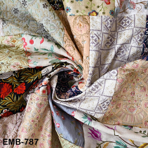 53" Stitched Patchwork Embroidery Fabric by the Yard Victorian Costumes Crafting Cocktails Dresses Coat Home Decor Valances Junk Journals