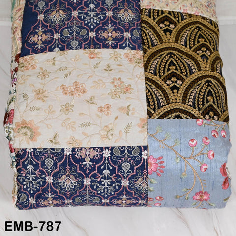 53" Stitched Patchwork Embroidery Fabric by the Yard Victorian Costumes Crafting Cocktails Dresses Coat Home Decor Valances Junk Journals