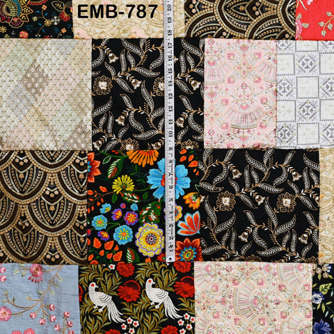 53" Stitched Patchwork Embroidery Fabric by the Yard Victorian Costumes Crafting Cocktails Dresses Coat Home Decor Valances Junk Journals