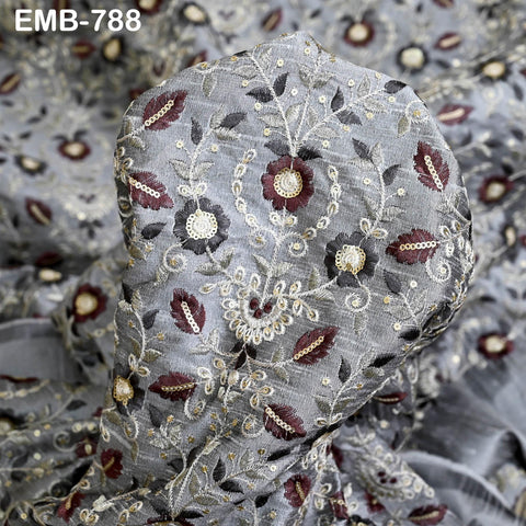 Grey Embroidered Fabric by the yard Embroidery Wedding Dresses Theatrical Historical Regency Reticules, Victorian Handbags Junk Journals