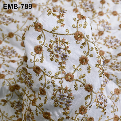 Indian Ivory Embroidered Fabric by the yard Sewing Crafting Wedding Dress Embroidery Costumes Blouses Mid Length Coats Short Jackets Curtain