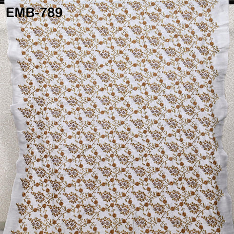 Indian Ivory Embroidered Fabric by the yard Sewing Crafting Wedding Dress Embroidery Costumes Blouses Mid Length Coats Short Jackets Curtain