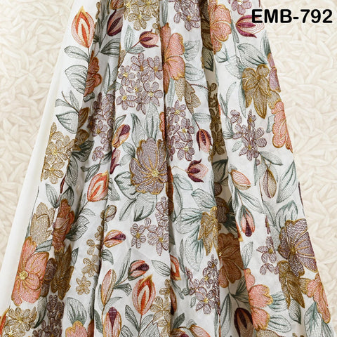 Indian Embroidery Fabric by the Yard Ivory Georgette Embroidered Sewing Crafting Summer Women Dress Material Textile Home Decor Curtains