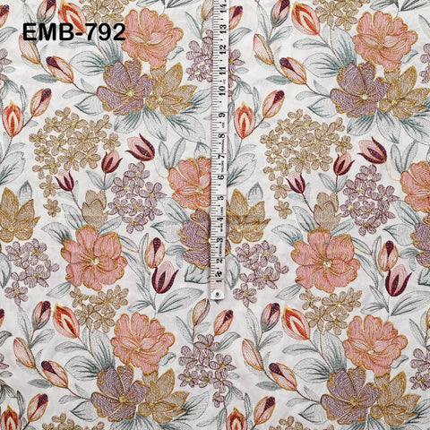 Indian Embroidery Fabric by the Yard Ivory Georgette Embroidered Sewing Crafting Summer Women Dress Material Textile Home Decor Curtains