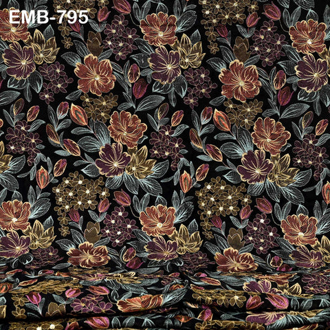 Indian Embroidery Fabric by the Yard Black Georgette Embroidered Sewing Crafting Summer Women Dress Material Textile Home Decor Curtains