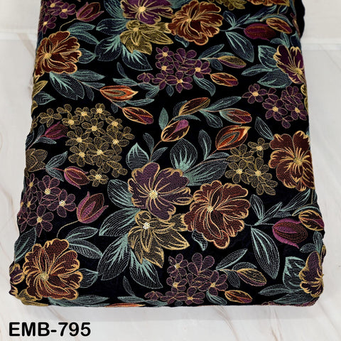 Indian Embroidery Fabric by the Yard Black Georgette Embroidered Sewing Crafting Summer Women Dress Material Textile Home Decor Curtains