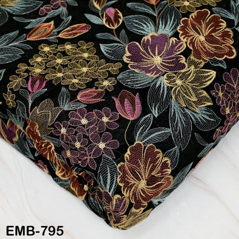 Indian Embroidery Fabric by the Yard Black Georgette Embroidered Sewing Crafting Summer Women Dress Material Textile Home Decor Curtains