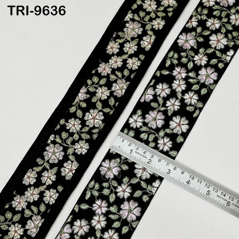 3 Yard Green Floral Embroidery 7cm Ribbon Indian Sari Border Embroidered Crafting Sewing Junk Journals Kids Costumes Home Decor Trimming