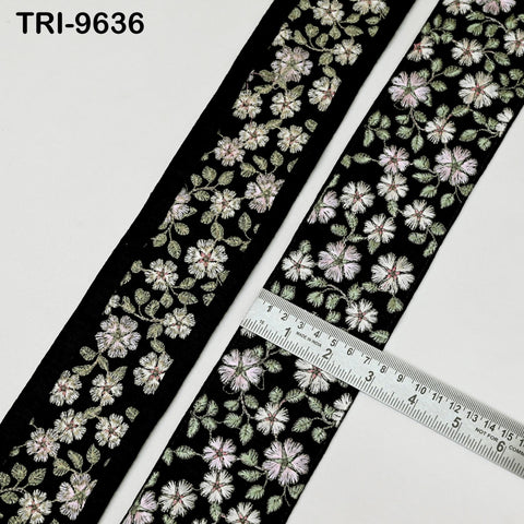 9 Yard Green Floral Embroidery Ribbon Indian Sari Border Embroidered Crafting Sewing Junk Journals Kids Costumes Home Decor Trimming 7cm