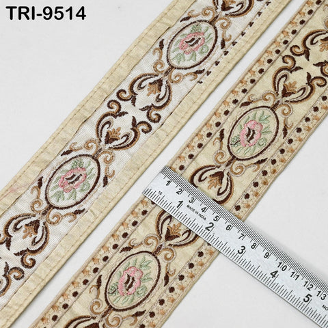 9 Yard Beige Embroidery Ribbons 6cm Indian Sari Border Embroidered Crafting Sewing Tablecloth Lampshade making Home Decor Costumes Trimming