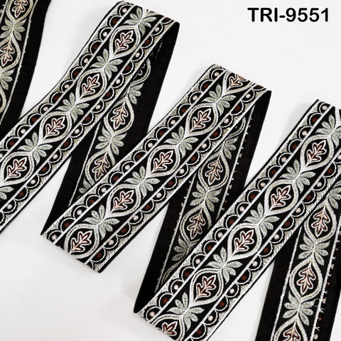 3 Yard Black Embroidery Ribbons Indian Sari Border Embroidered Crafting Sewing Tablecloth Lampshade making Home Decor Costumes Trimming 6cm