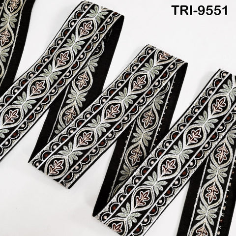 9 Yard Black Embroidery Ribbons 6cm Indian Sari Border Embroidered Crafting Sewing Tablecloth Lampshade making Home Decor Costumes Trimming