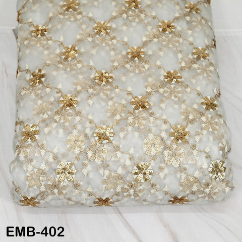 Ivory Net Embroidery Fabric by the Yard Sequin Bridal Wedding Dress Veil Embroidered Indian Saree DIY Dupatta Crafting Sewing Costumes Doll