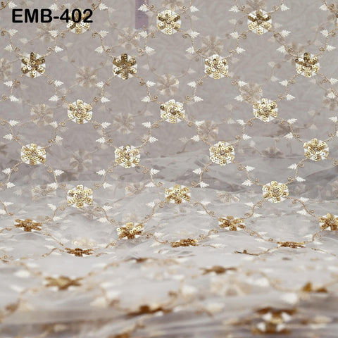 Ivory Net Embroidery Fabric by the Yard Sequin Bridal Wedding Dress Veil Embroidered Indian Saree DIY Dupatta Crafting Sewing Costumes Doll