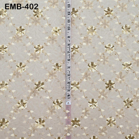 Ivory Net Embroidery Fabric by the Yard Sequin Bridal Wedding Dress Veil Embroidered Indian Saree DIY Dupatta Crafting Sewing Costumes Doll