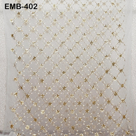 Ivory Net Embroidery Fabric by the Yard Sequin Bridal Wedding Dress Veil Embroidered Indian Saree DIY Dupatta Crafting Sewing Costumes Doll