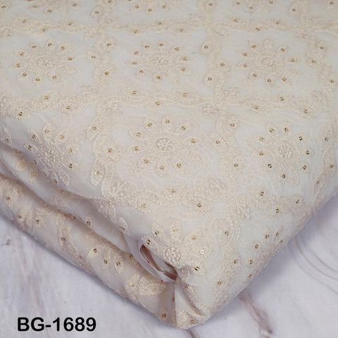 54'' Dyeable Ivory Georgette Sequined Wedding Dress Embroidered Fabric by the Yard Indian Sequin Saree Crafting Sewing Costumes chikankari