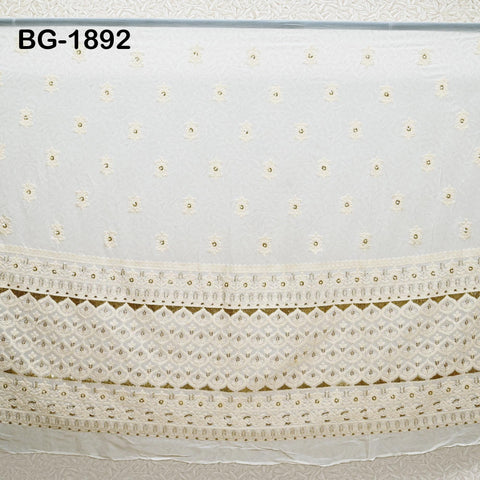 Dyeable Embroidered Fabric by the Yard Ivory Georgette Sequined Wedding Dress Indian Sequin Saree Crafting Sewing Costumes chikankari