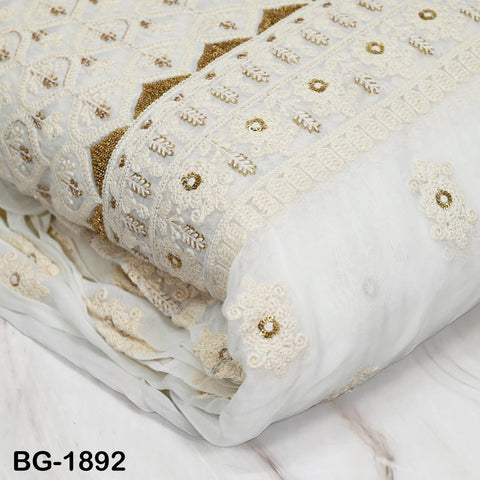 Dyeable Embroidered Fabric by the Yard Ivory Georgette Sequined Wedding Dress Indian Sequin Saree Crafting Sewing Costumes chikankari