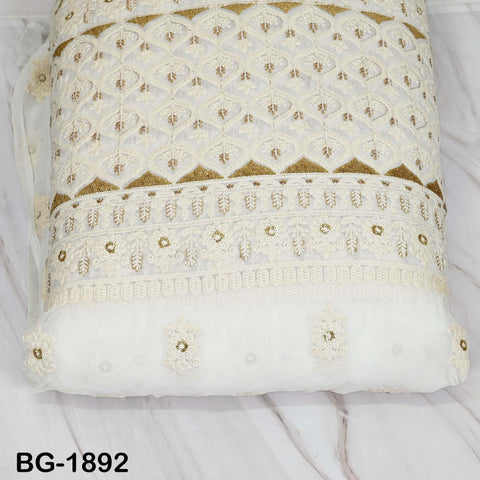 Dyeable Embroidered Fabric by the Yard Ivory Georgette Sequined Wedding Dress Indian Sequin Saree Crafting Sewing Costumes chikankari