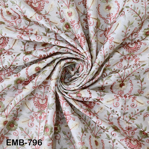 White Embroidered Fabric by the yard Embroidery Wedding Dresses Theatrical Historical Regency Reticules, Victorian Handbags Junk Journals