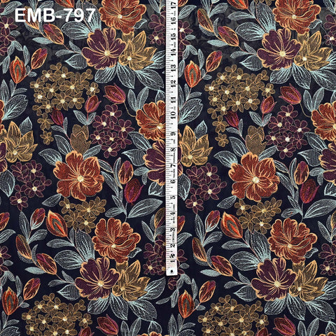 Indian Embroidery Fabric by the Yard Blue Georgette Embroidered Sewing DIY Crafting Summer Women Dress Material Textile Home Decor Curtains