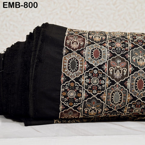 Brown Embroidered Fabric by the yard Sewing DIY Crafting Indian Embroidery Wedding Dress Costumes Dolls Bags Cushion Covers Table Runners