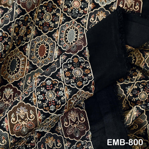 Brown Embroidered Fabric by the yard Sewing DIY Crafting Indian Embroidery Wedding Dress Costumes Dolls Bags Cushion Covers Table Runners
