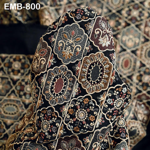Brown Embroidered Fabric by the yard Sewing DIY Crafting Indian Embroidery Wedding Dress Costumes Dolls Bags Cushion Covers Table Runners